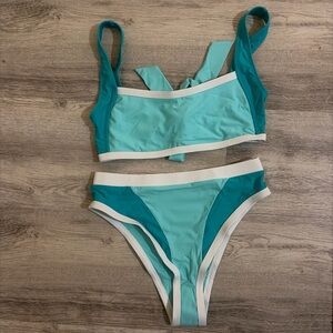 Stylish Teal and White Bikini Set
